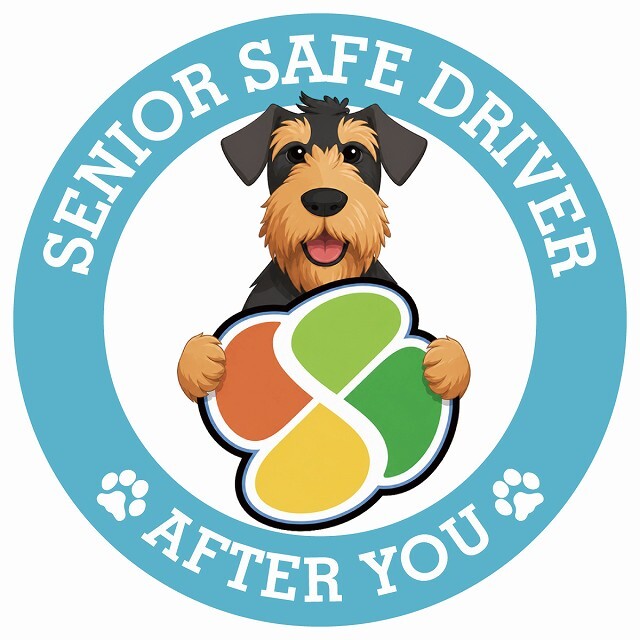 カーサイン 高齢者マーク SENIOR SAFE DRIVER エアデールテリア ステッカー シール 直径13cm 肉球 日本製 車