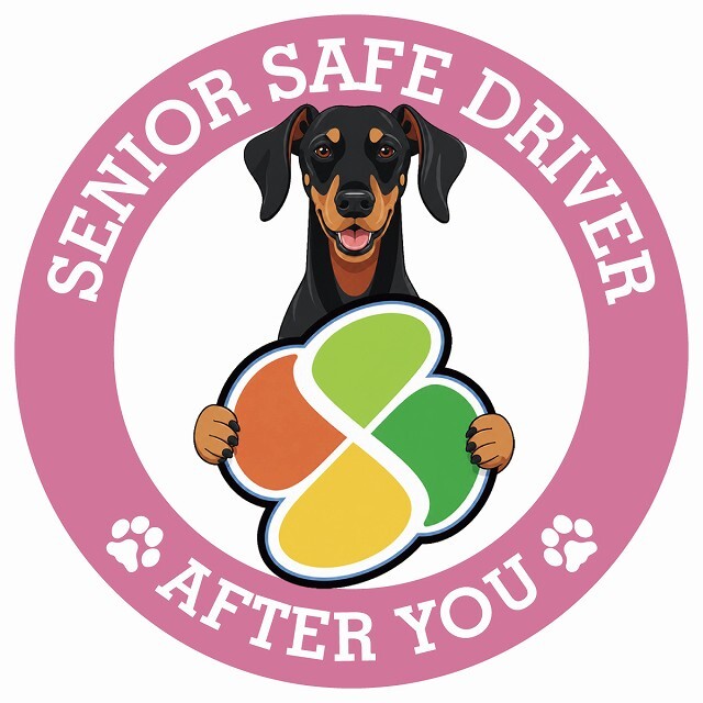 カーサイン 高齢者マーク SENIOR SAFE DRIVER ドーベルマン ステッカー シール 直径13cm 肉球 日本製 車