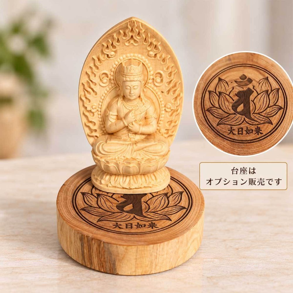 大日如来 仏像 真言宗 像 懐中 持ち運び 火炎光背 小さい 守本尊 未年 申年 木彫 大日如来像 曼荼羅 金剛界 胎蔵界 如来 ご利益 生まれ年 法要 インテリア
