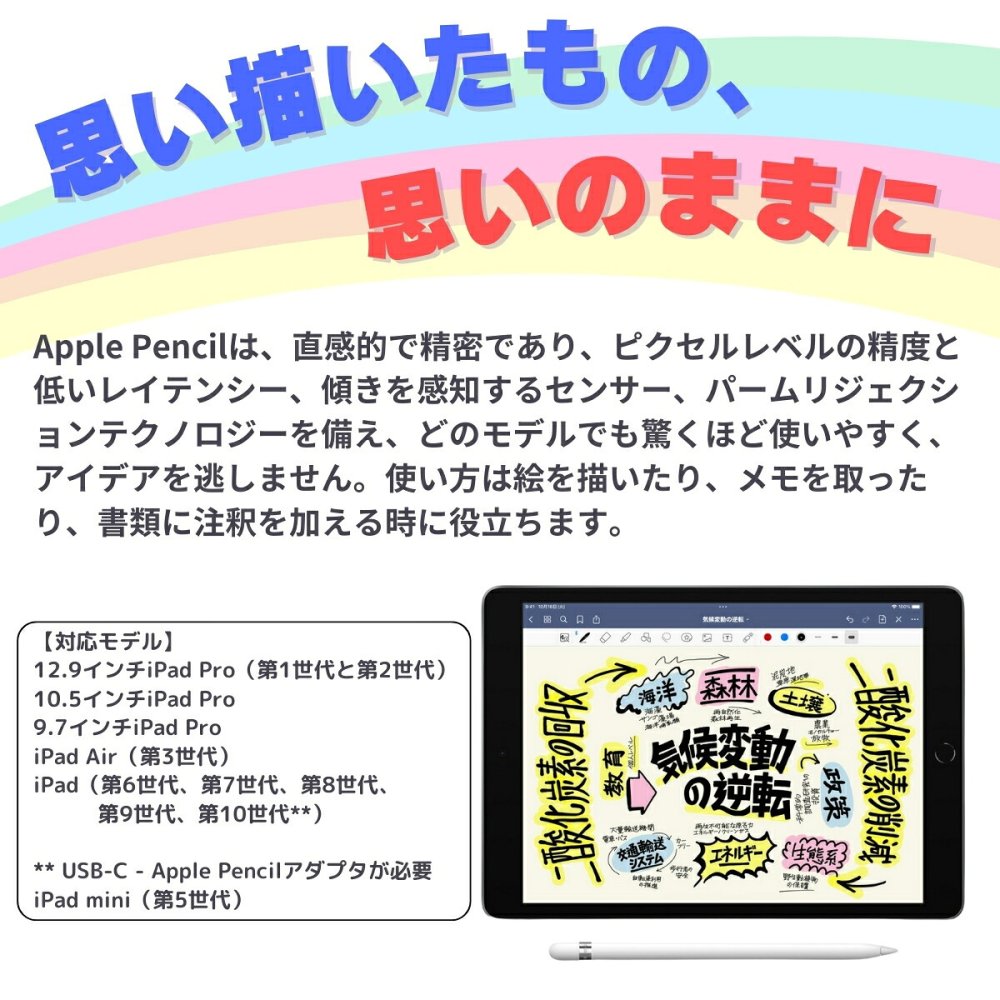 Apple Pencil (第1世代) MYQW3J/A iPad タッチペン Lightning接続 USB-Cアダプタ付属 スケッチ デザイン 学習 ビジネス クリエーティブ #51017