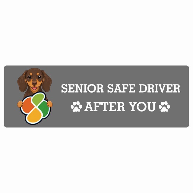 カーサイン 高齢者マーク SENIOR SAFE DRIVER ミニチュアダックスフンド ステッカー シール 長方形 20x6.7cm 肉球 日本製 車