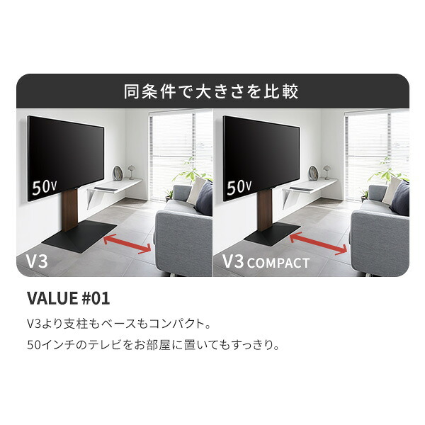 WALLインテリアテレビスタンドV3 COMPACT+棚板セット 24~55v対応 壁寄せテレビ台 TVスタンド 専用棚板 DVDレコーダー PS5 プレステ5 PS4 ミニ 小型 ホワイト 白 ブラック 黒 ウォールナット ブラウン ホワイトオーク