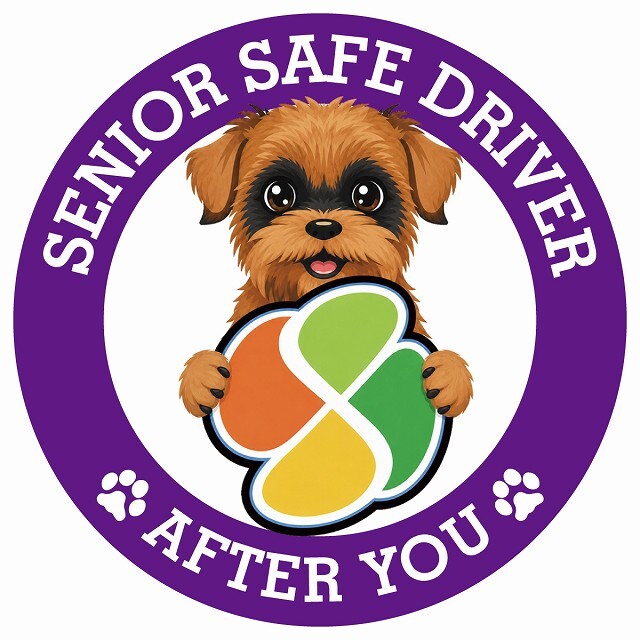 カーサイン 高齢者マーク SENIOR SAFE DRIVER ブリュッセルグリフォン ステッカー シール 直径13cm 肉球 日本製 車