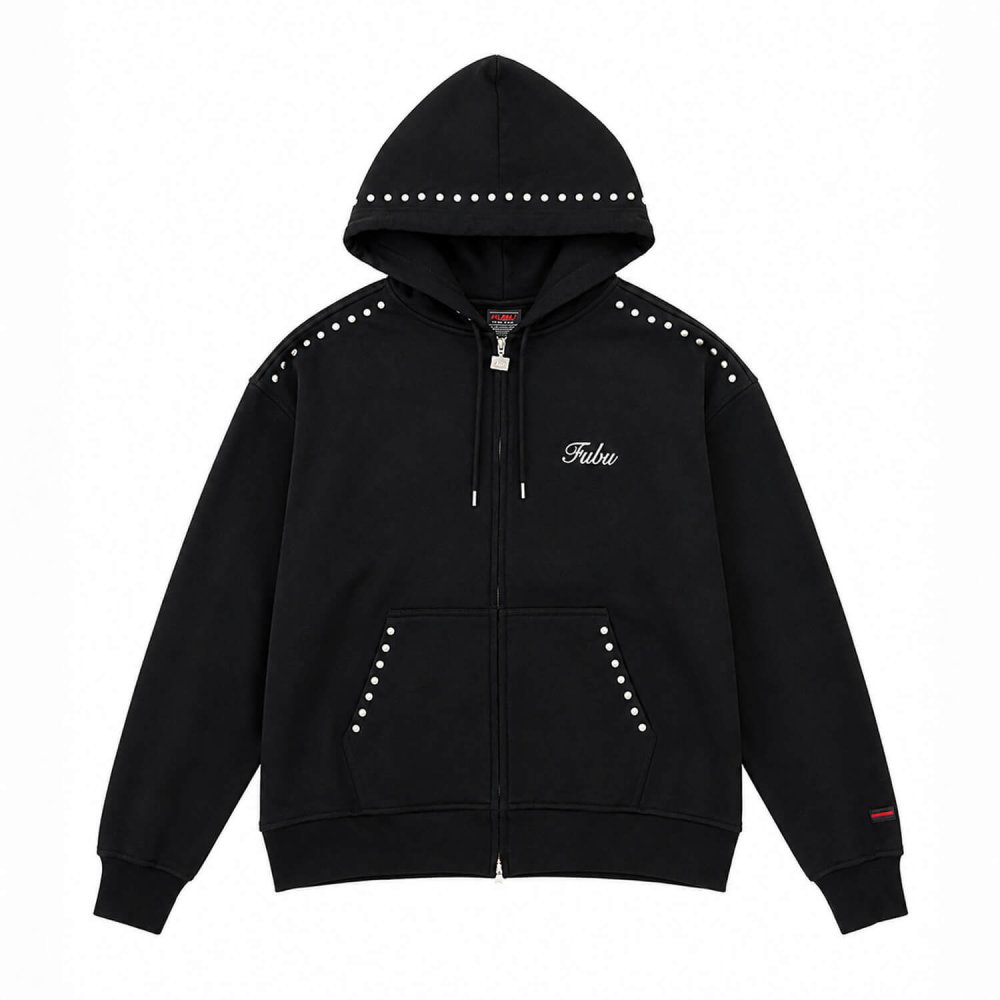 FUBU フブ パーカー メンズ レディース fam-62706 スタッズ ジップ フーディー フルジップ ジップアップ スウェット 迷彩 カモフラ 刺繍 ビッグシルエット ストリート ヒップホップ ダンス カジュアル トップス M L XL XXL 2026FW Karlas