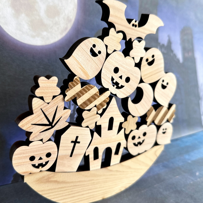 【国産ひのき】ハロウィン 積む積む おもちゃ ギフト プレゼント 幼稚園 小学生 男の子 女の子 バランス ゲーム 積み木 ツムツム インテリア