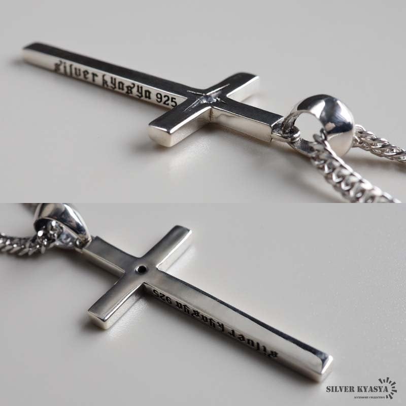 シルバー925 クロスネックレス 一粒ネックレス ペンダントネックレス シンプルネックレス ダブル喜平 6面カット 50cm 60cm シルバー 燻し アンティーク 十字架 メンズ 男性 金属アレルギー対応