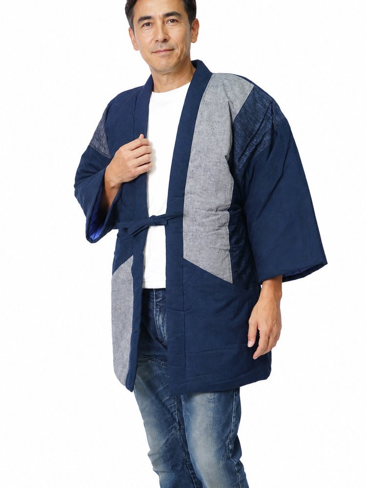 綿入り はんてん 日本製 半天 どてら メンズ 紬切り替え 7270 MI-04 冬 丹前 はんてん 還暦 ちゃんちゃんこ ハンテン 部屋着 ルームウエア
