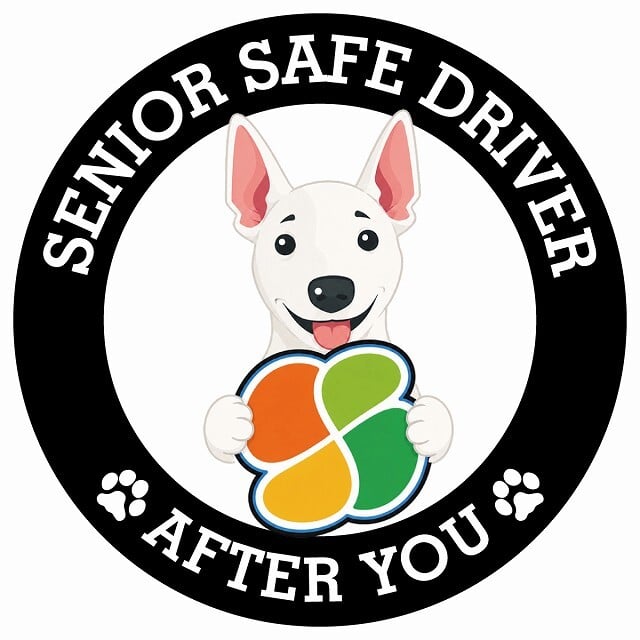カーサイン 高齢者マーク SENIOR SAFE DRIVER ミニチュアブルテリア ステッカー シール 直径13cm 肉球 日本製 車