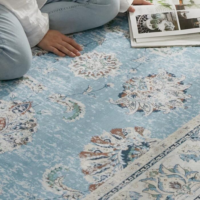 ラグ カーペット マット 洗える おしゃれ ローズ ブラウン ブルー 130×190cm ヴィンテージプリント HOT対応 洗濯機OK カミーナ 北欧 モダン シンプル デザイン かわいい かっこいい ペルシャ 柄 絨毯 敷物 オシャレ アジアン 中東 新生活