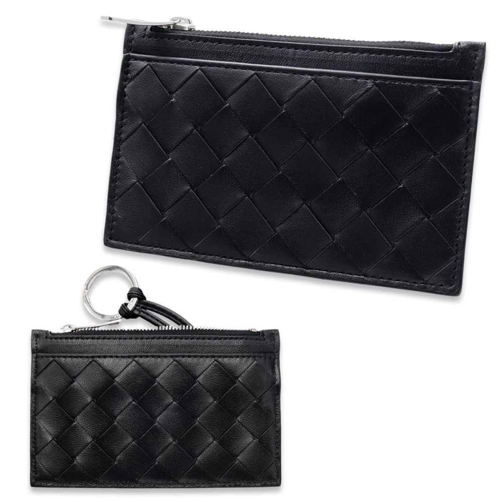 ボッテガヴェネタ BOTTEGA VENETA コインケース 小銭入れ キーケース キーリング付き イントレチャート メンズ レディース ブラック 黒 ラムレザー 本革 ファスナー 608784 V48C3 8803 ミニ財布