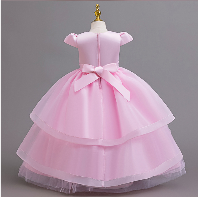 子供ドレス キッズ フォーマルドレス プリンセスドレス 女の子　子どもドレス　ロング丈　 発表会 結婚式 誕生日 七五三 110～160cm ピンク　ダークピンク　ホワイト　ワインレッド　リボン レース