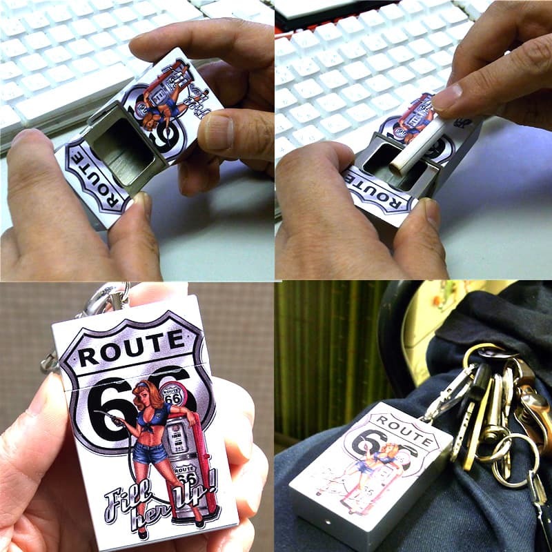 携帯灰皿 ルート66 カラビナ付き セクシー ナンバープレート スライド式 ポータブルアッシュトレイ ROUTE66 たばこ 吸い殻入れ かっこいい キーホルダー アメリカン 雑貨 持ち運び 便利 コンパクト おしゃれ メンズ ギフト プレゼント