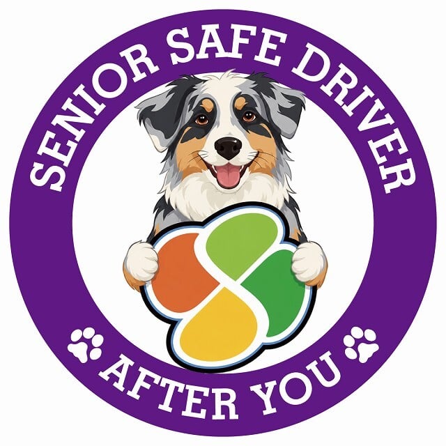 カーサイン 高齢者マーク SENIOR SAFE DRIVER オーストラリアンシェパード ステッカー シール 直径13cm 肉球 日本製 車