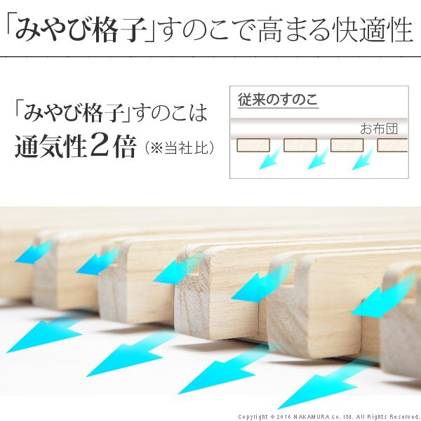 【グッドデザイン賞受賞】 すのこベッド 折りたたみ シングル 通気性2倍で丸めて収納 「みやび格子」すのこベッド シングル 二つ折りタイプ 桐 天然木 すのこマット 布団干し 室内干し 省スペース 快眠 除湿 調湿 防カビ 梅雨対策 結露防止 通気性