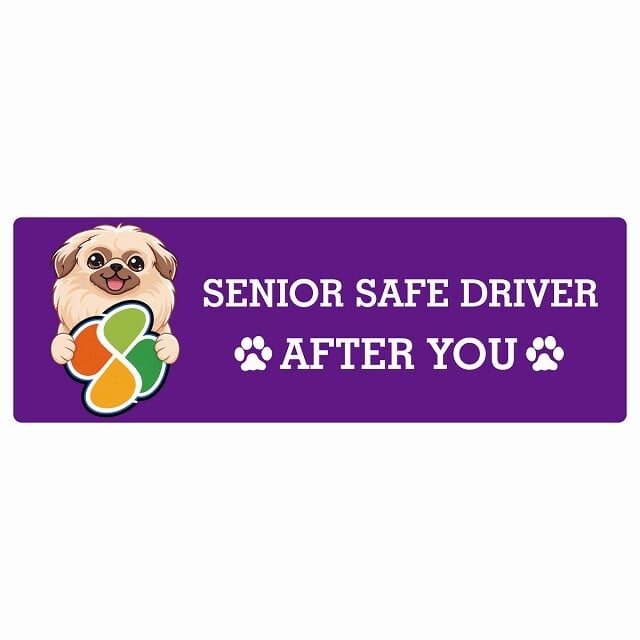 カーサイン 高齢者マーク SENIOR SAFE DRIVER ペキニーズ ステッカー シール 長方形 15x5cm 肉球 日本製 車