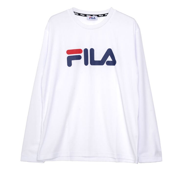  FILA フィラ Tシャツ メンズ 長袖 クルーネック 丸首 カットソー ロンT ブランド ロゴ プリント 無地 シンプル 綿混 おしゃれ  ゆったり 大きいサイズ  M L LL 3L 黒 白 紺 中学生 高校生 karlas