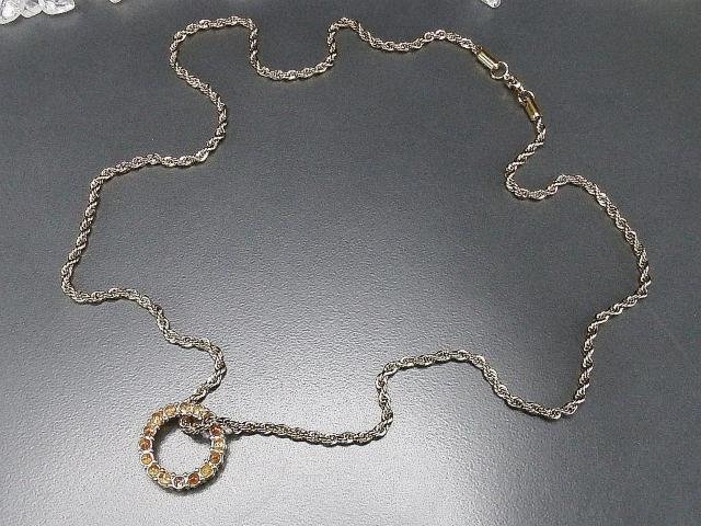 天然石ゴールドルチルクォーツ極小玉16粒輪状真鍮24k金メッキネックレス60センチ