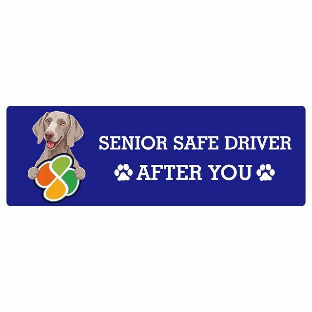 カーサイン 高齢者マーク SENIOR SAFE DRIVER ワイマラナー ステッカー シール 長方形 15x5cm 肉球 日本製 車