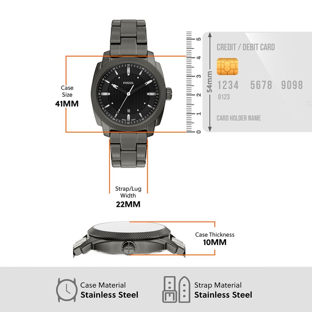フォッシル FOSSIL 腕時計 メンズ MACHINE デイト アナログ スモーク ステンレススチールウォッチ FS6185【2026 新作】