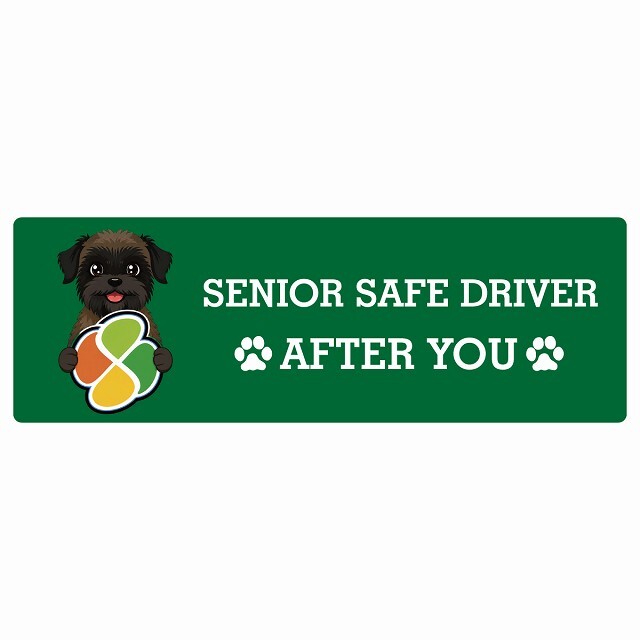 カーサイン 高齢者マーク SENIOR SAFE DRIVER ベルジアングリフォン ステッカー シール 長方形 15x5cm 肉球 日本製 車