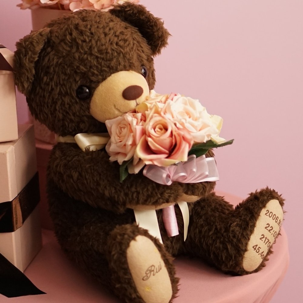 花束ココ体重ベア1体｜結婚式・成人式のギフトに｜ブーケを抱いた華やかな体重ベア