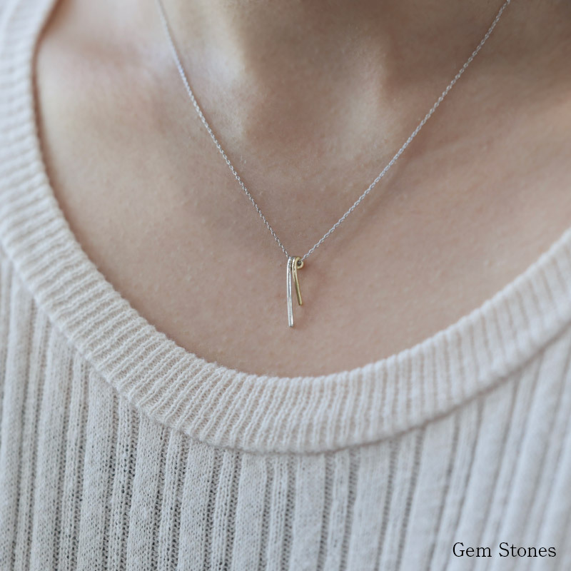 le lien lutin ゴールド シルバー ネックレス シンプル 可愛い 棒 バー プチ つけっぱなし お洒落 レディース 18金 K18 地金 ダブル ペンダント ジュエリー アクセサリー プレゼント ギフト 記念日