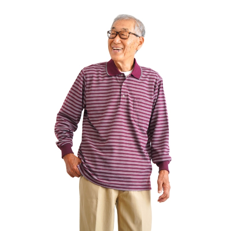 シニアファッション メンズ 80代 70代 60代 90代 秋冬 あったか 長袖 ボーダー 裏微起毛 長袖 ポロシャツ おじいちゃん 服 誕生日 プレゼント 紳士服 男性 祖父 お年寄り 老人 高齢者 ギフト（cki-mt8-81343883）