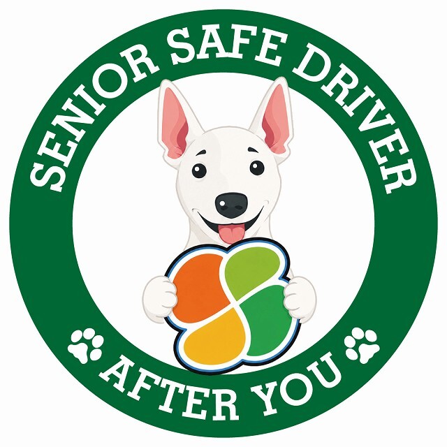 カーサイン 高齢者マーク SENIOR SAFE DRIVER ミニチュアブルテリア ステッカー シール 直径13cm 肉球 日本製 車