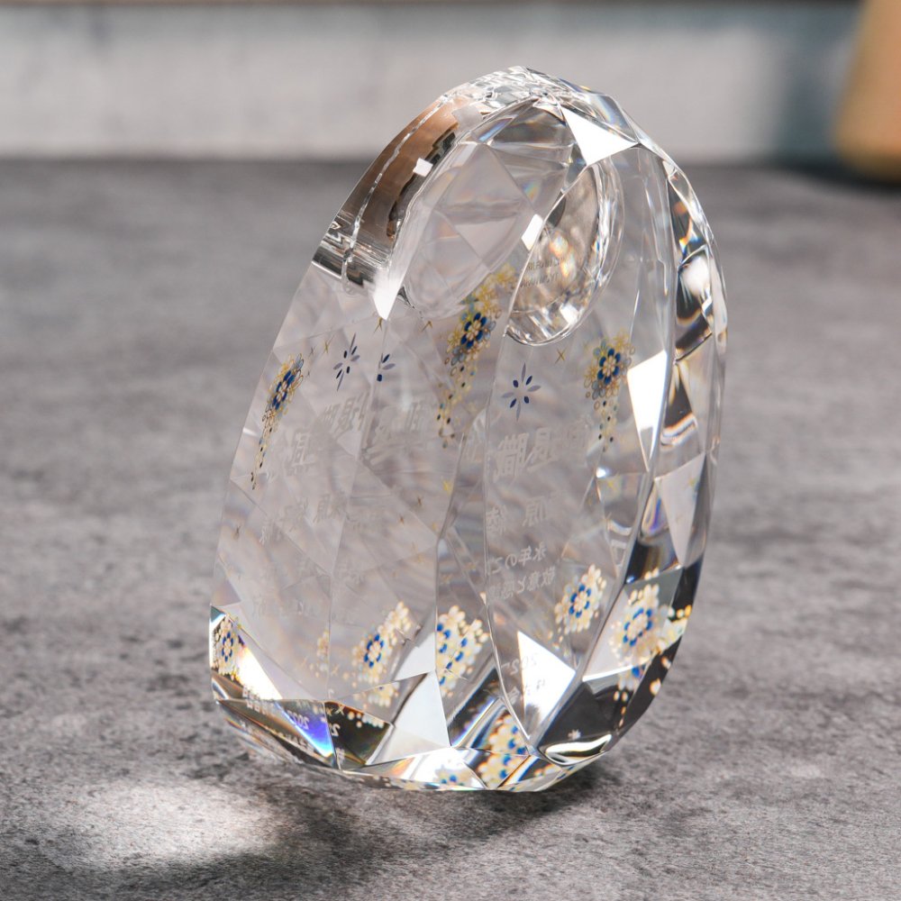  結婚祝 周記念 誕生祝 退職祝 長寿記念 クリスタル時計 DT-23 中サイズ カラー印刷 金時計 名入れ無料