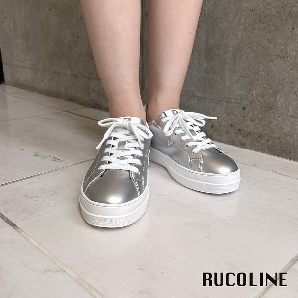 ルコライン スニーカー ルコライン 靴 RUCO LINE RUCO-018SI CALF PU LUX 光沢 シルバー 合皮 無地 ローカット ファスナー無し ルコライン レディース シューズ RUCO LINE ルコラインスニーカー フラットソール 新作 取扱店 京都 母の日