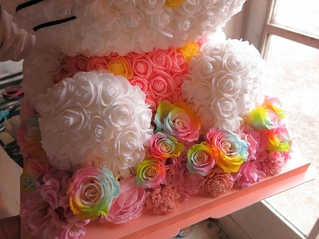 誕生日プレゼント 彼女 キティ ミニローズ 花束風ギフト レインボーローズ プリザーブドフラワー入りギフト ケース付き　