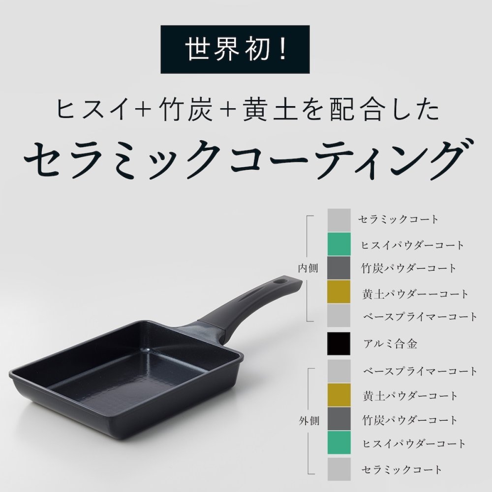 エッグパン ヒスイフライパン クアッドコーティング 卵焼き器 玉子焼き フライパン 14×19cm セラミックコーティング PFASフリー ヒスイ 竹炭 黄土 エンボス加工 焦げ付きにくい 軽量 IH対応 ガス火対応 オール熱源対応 朝食 お弁当 おしゃれ 調理器具 キッチン用品 新生活 結婚祝い プレゼント ギフト アピデ