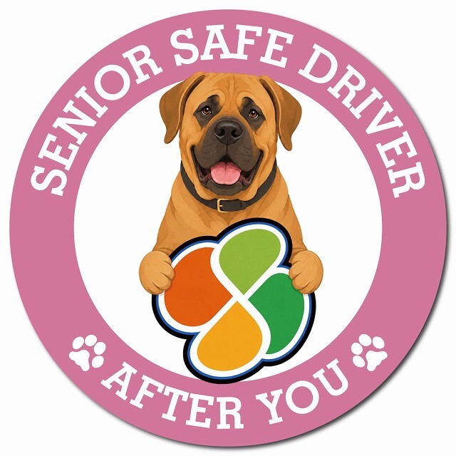 カーサイン 高齢者マーク SENIOR SAFE DRIVER 土佐犬 マグネット 強力 直径13cm 肉球 日本製 車 ステッカー