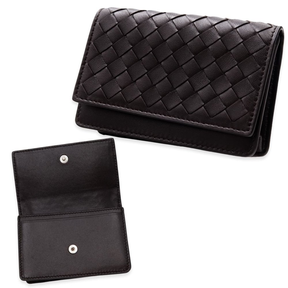 ボッテガヴェネタ 名刺入れ メンズ レディース イントレチャート カードケース BOTTEGA VENETA ダークブラウン フォンダン 本革 ラムレザー ビジネス 名刺ケース カードホルダー 133945 V3UN1 2145