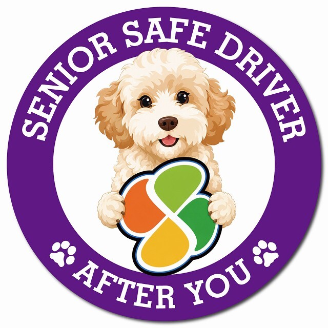 カーサイン 高齢者マーク SENIOR SAFE DRIVER ゴールデンドゥードル マグネット 強力 直径13cm 肉球 日本製 車 ステッカー
