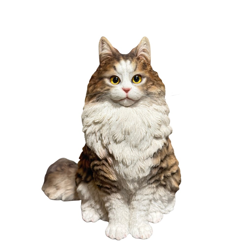 WooBia ウービア 猫 置物 お座りノルウェージャンフォレストキャット マスターズエディション 高さ29.5cm リアル 長毛 ネコ アニマルオブジェ 玄関 リビング インテリア 猫好き 新築祝い 開店祝い 退職祝い プレゼント ギフト