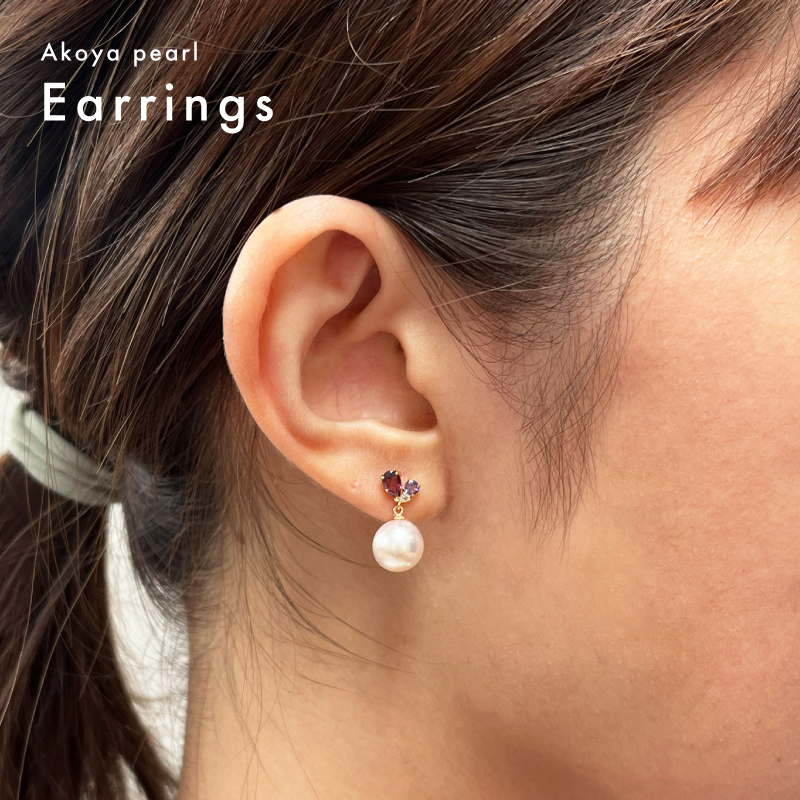 ［pearl139］ 8mm - 8.5mm 半貴石 ピアス あこや真珠 天草 熊本 綺麗 ペア 普段使い ピンク ホワイト K18 K14