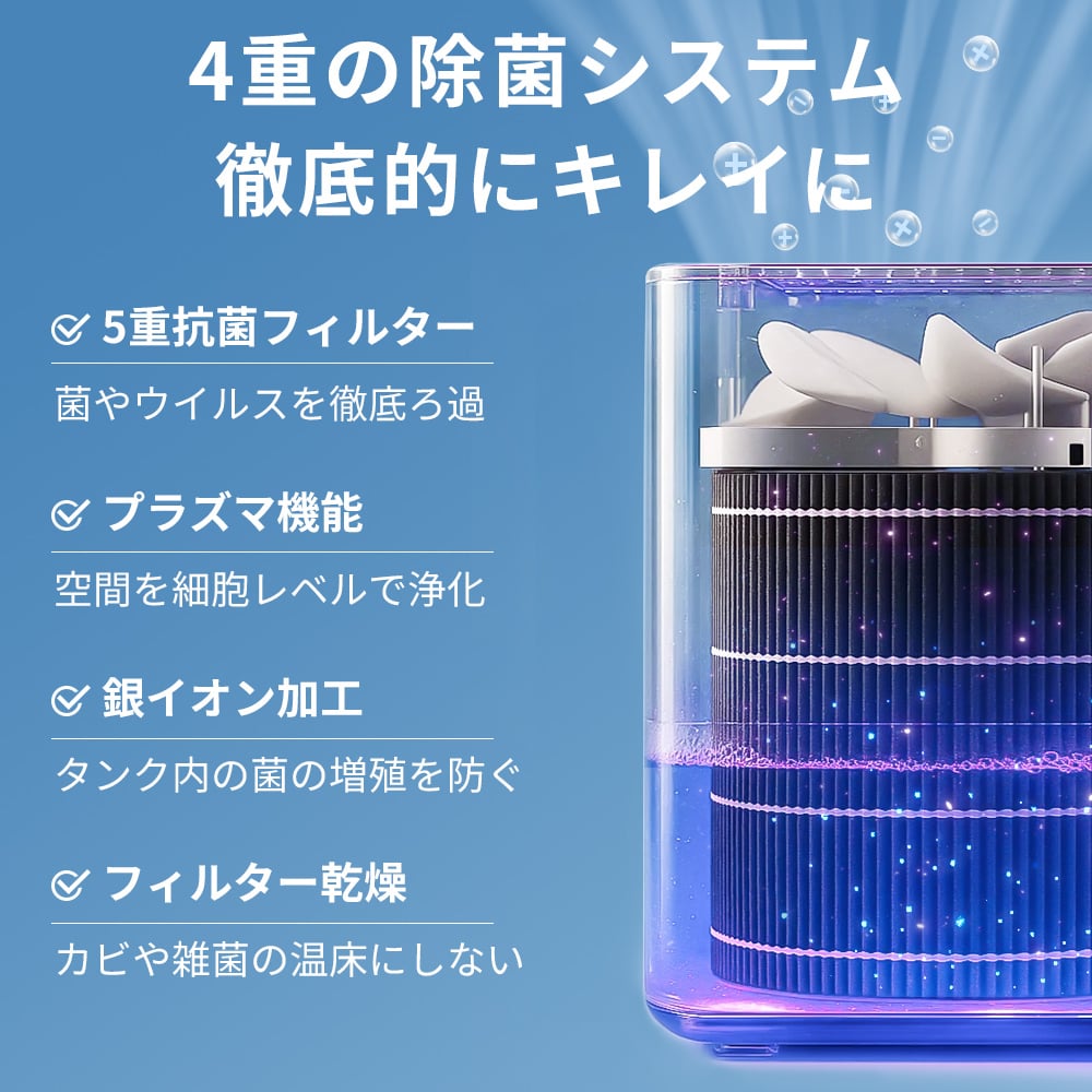 AI自動調湿 5L 気化式 加湿器 プラズマ 4重除菌 大容量 5段階調整 加湿器 ミストなし 湿度設定 上部給水 静音設計 空焚き防止 タイマー付き 卓上加湿器 無霧加湿器 省エネ 乾燥対策 アロマ対応 フィルター 空気清浄機