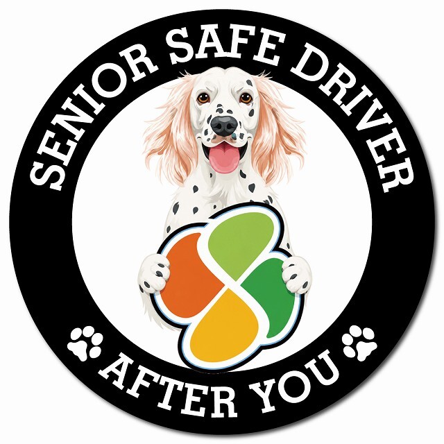 カーサイン 高齢者マーク SENIOR SAFE DRIVER イングリッシュセター マグネット 強力 直径13cm 肉球 日本製 車 ステッカー
