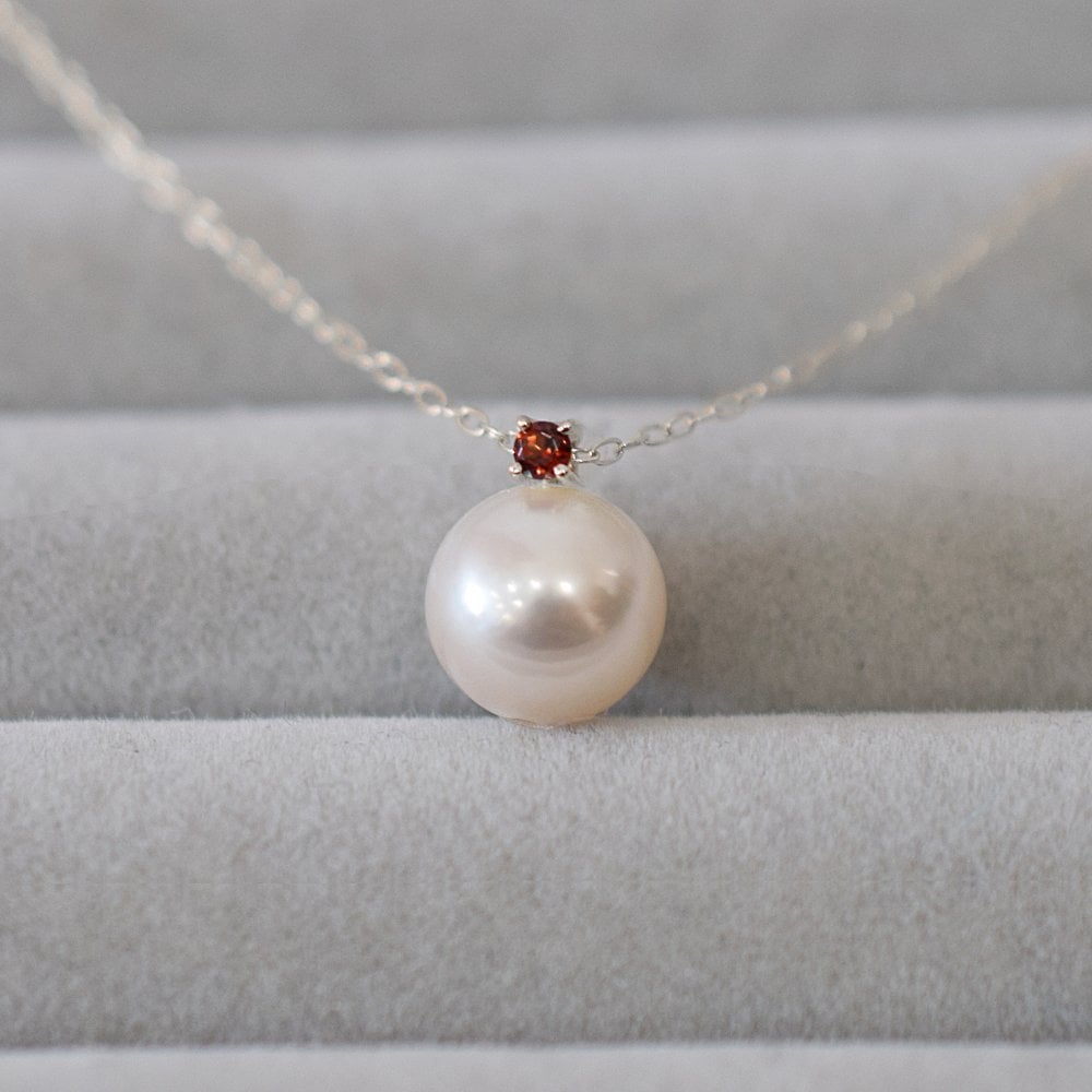 ［pearl597］ 8mm - 8.5mm ホワイトピンク ペンダント ネックレス 1月 誕生石 ガーネット あこや真珠