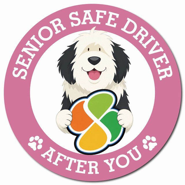 カーサイン 高齢者マーク SENIOR SAFE DRIVER オールドイングリッシュシープドッグ マグネット 強力 直径13cm 肉球 日本製 車 ステッカー