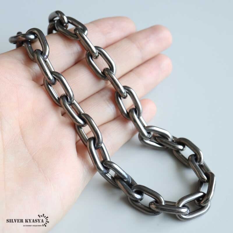チタン製 軽い あずきチェーンネックレス 長小豆 マンテルネックレス チタンネックレス 幅10mm シルバー 燻し風加工 つけっぱなし メンズ 男性 金属アレルギー対応