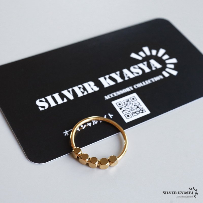 ステンレス ころころビーズリング 細身 ゴールドリング 可愛い 指輪 シンプル お洒落 ピンキー 細め ワンポイント キューブ スクエア プチプラ レディース 女性 金属アレルギー対応