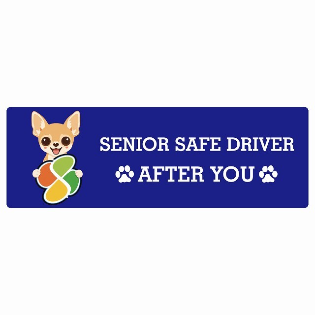 カーサイン 高齢者マーク SENIOR SAFE DRIVER チワワ ステッカー シール 長方形 20x6.7cm 肉球 日本製 車