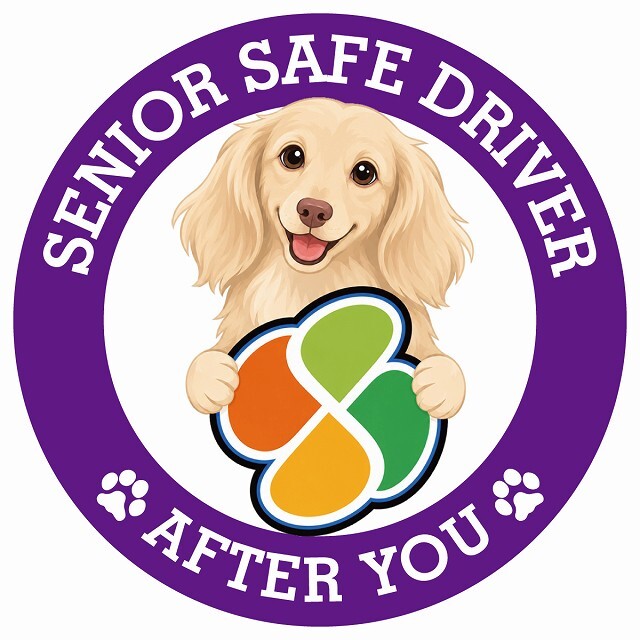 カーサイン 高齢者マーク SENIOR SAFE DRIVER カニンヘンダックスフンド ステッカー シール 直径13cm 肉球 日本製 車
