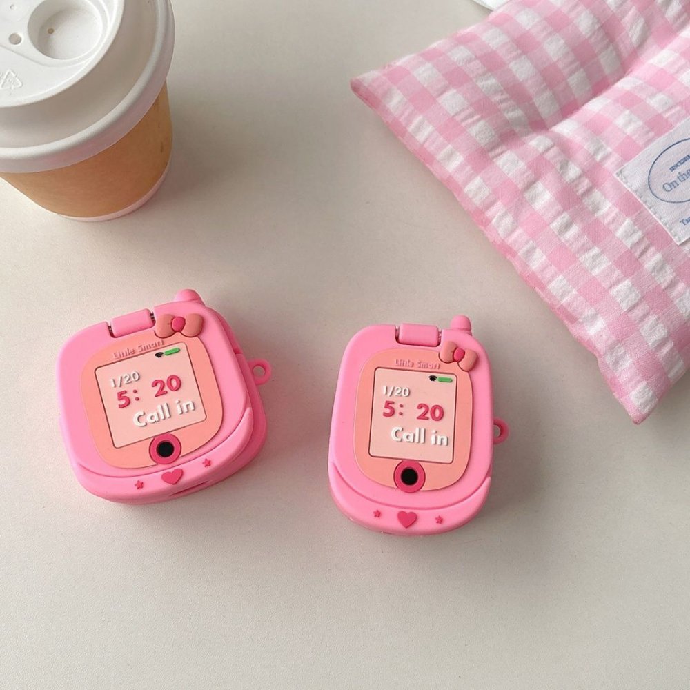 AirPods ケース レトロ 携帯電話風 ピンク かわいい シリコン製 イヤホンカバー 韓国風 立体デザイン ソフトケース 傷防止 第1世代 第2世代 第3世代 Pro2対応