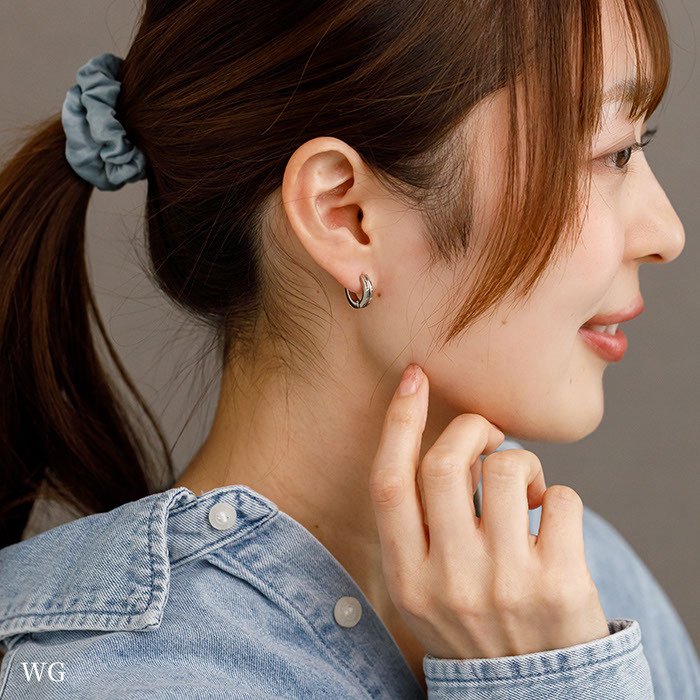 フープピアス 金属アレルギー 中折れ 溝付きキュービックフープ 3×13mm メンズ ゴールド YG 片耳 1個売り 医療用 サージカル ステンレス ひっかからない つけっぱなし プレゼント