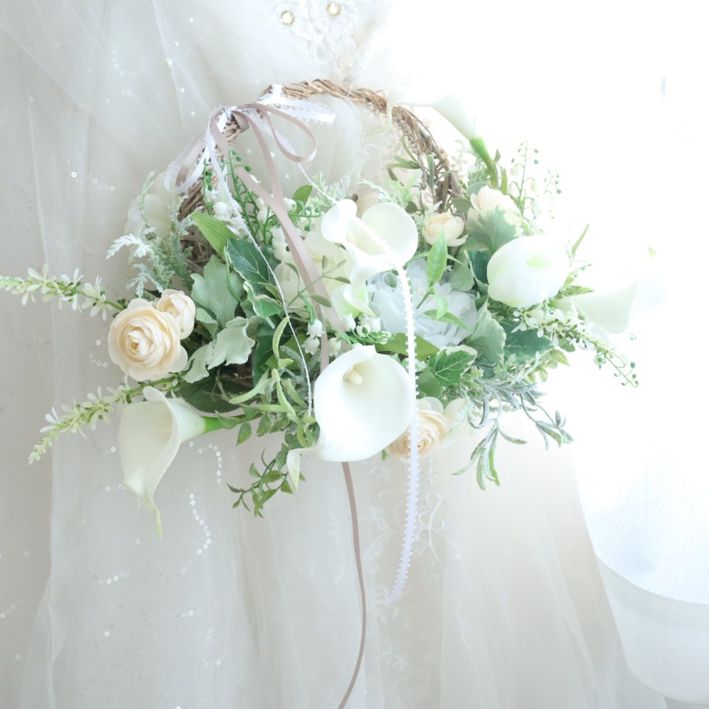 カラーのリースブーケ ウェディングブーケ 結婚式 前撮り アーティフィシャルフラワー 造花 造花 インテリア 430