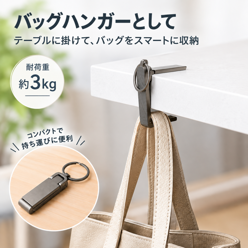 心地よい日常を贈る 2WAYスタンドバッグハンガー（スマホスタンド機能付き） 記念品・お祝い・法人ギフト用個装箱入り