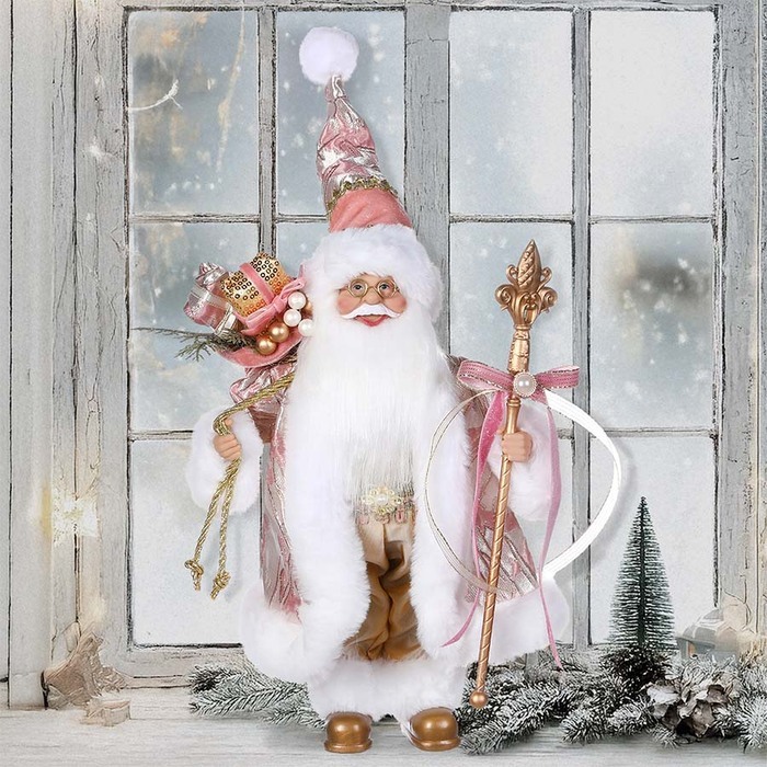 ヨーロピアンスタイルサンタクロース ピンク 高さ30cm クリスマス オブジェクリスマスグッズ オーナメント ノエル 人形 ドール 北欧 置物